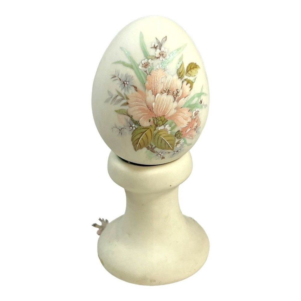 Vtg Hand Painted Flowers Ceramic Wildflowers Butterfly Trinket Egg Pedestal 5”